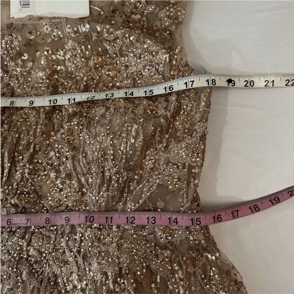 NWT $698 Mac Duggal [ 8 ] Sequined Cap Sleeve Fit and Flare Dress Bronze MIDI‎ - Picture 5 of 16